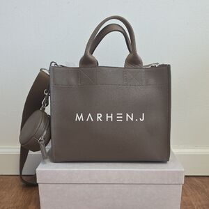 Taupe Pebbled Leather Tote with Detachable Pouch With Dust Bag